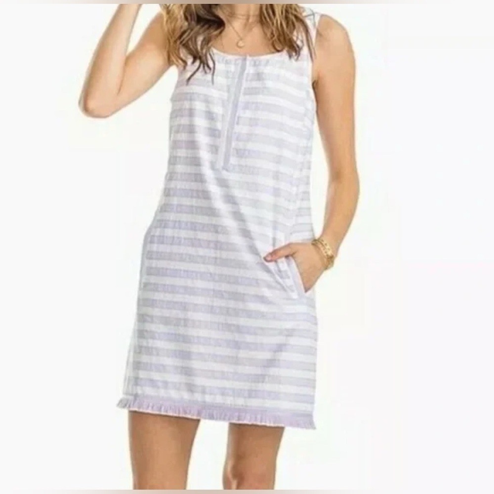 Southern Tide Pastel Purple and White Striped Midi Dress